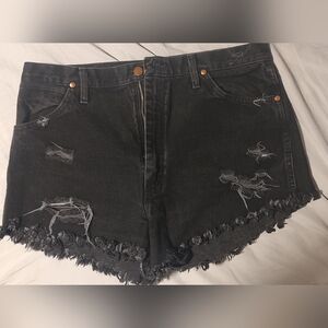 Wrangler Black Jean Shorts High-Waisted Distressed